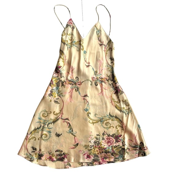 VINTAGE VICTORIA'S SECRET GOLD LABEL FLORAL SILK SLIP MINI DRESS WOMEN SIZE XSP - Picture 9 of 15